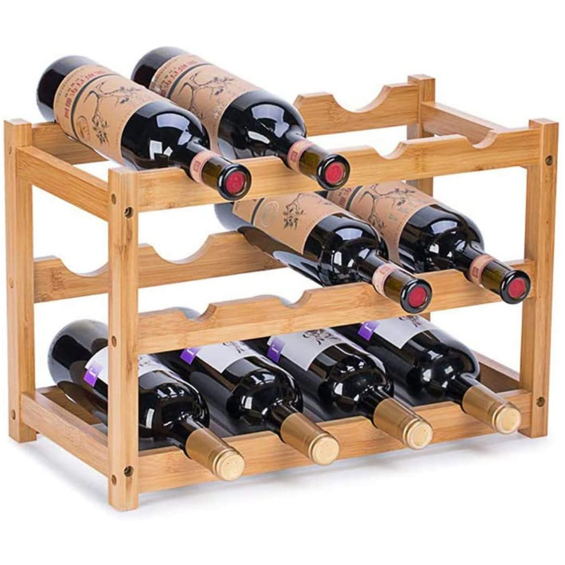 Natural Free Standing Bamboo Countertop Wine Bottle Storage Rack