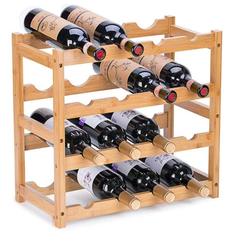 Natural Free Standing Bamboo Countertop Wine Bottle Storage Rack