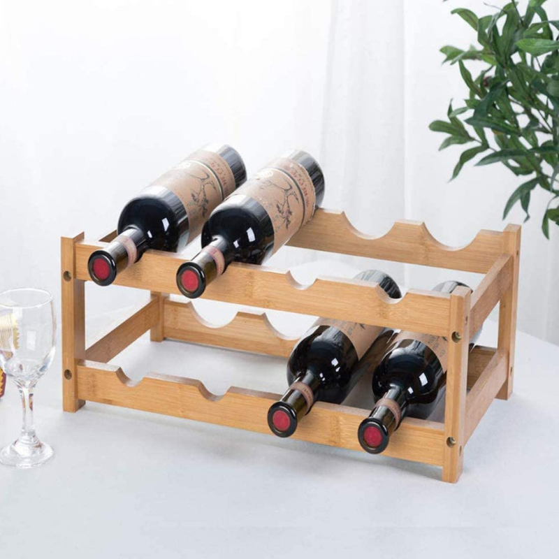 Natural Free Standing Bamboo Countertop Wine Bottle Storage Rack