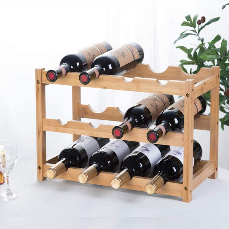 Natural Free Standing Bamboo Countertop Wine Bottle Storage Rack